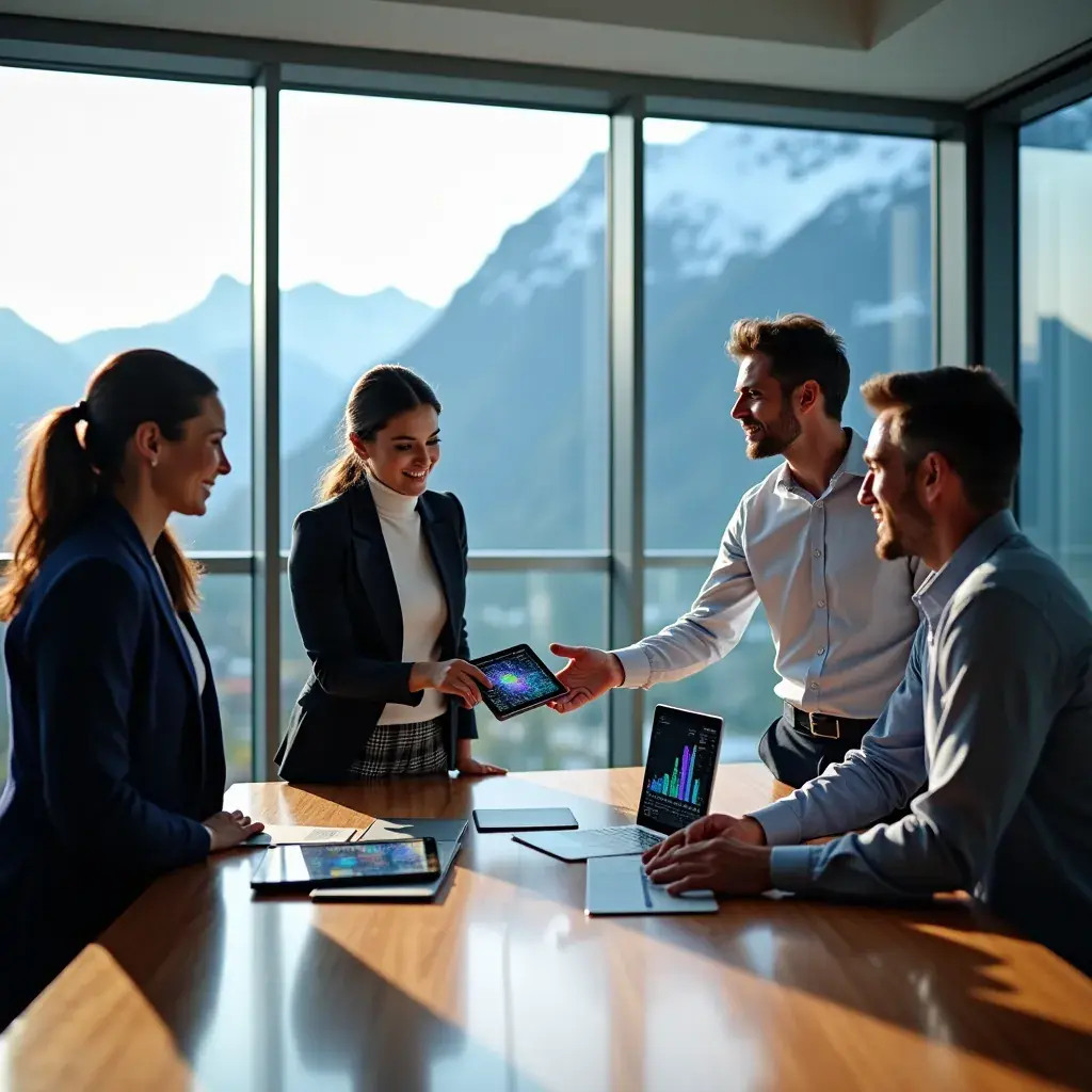 A data analyst reviewing graphs and charts on a computer screen in an office setting.